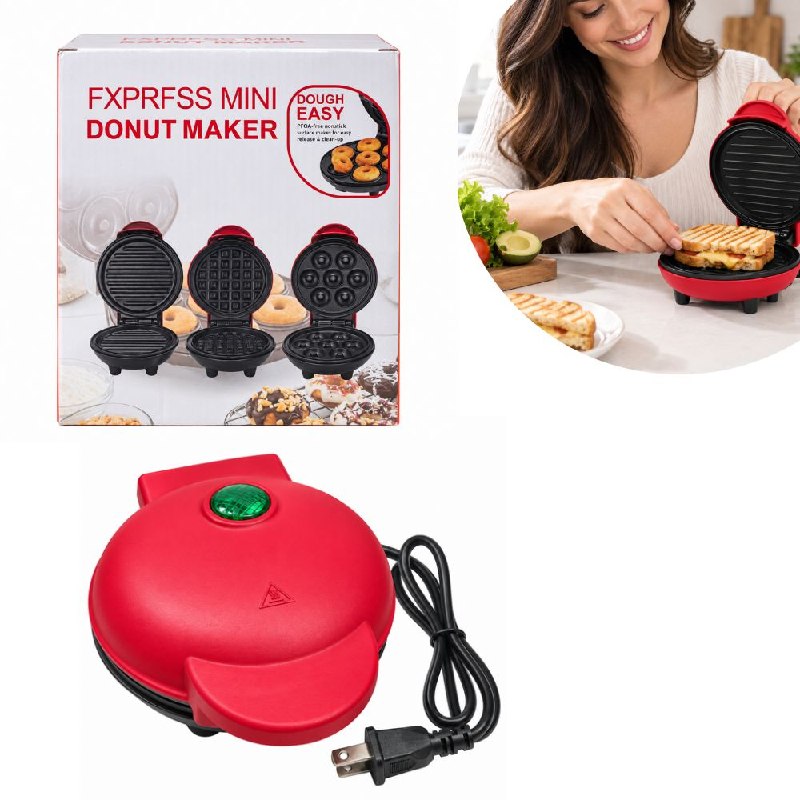 MAQUINA MINI PRENSA PARA WAFFLES, SANDWICH, PANINI Y DONAS COMPACTA ANTIADHERENTE DE ALUMINIO 16.5CM