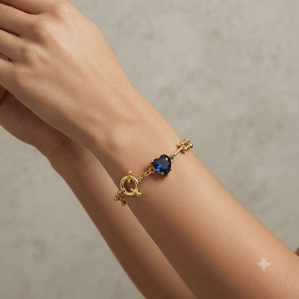 PULSERA DE ENCHAPE PARA DAMA CON DISEÑO DE CIRCULO Y CORAZON