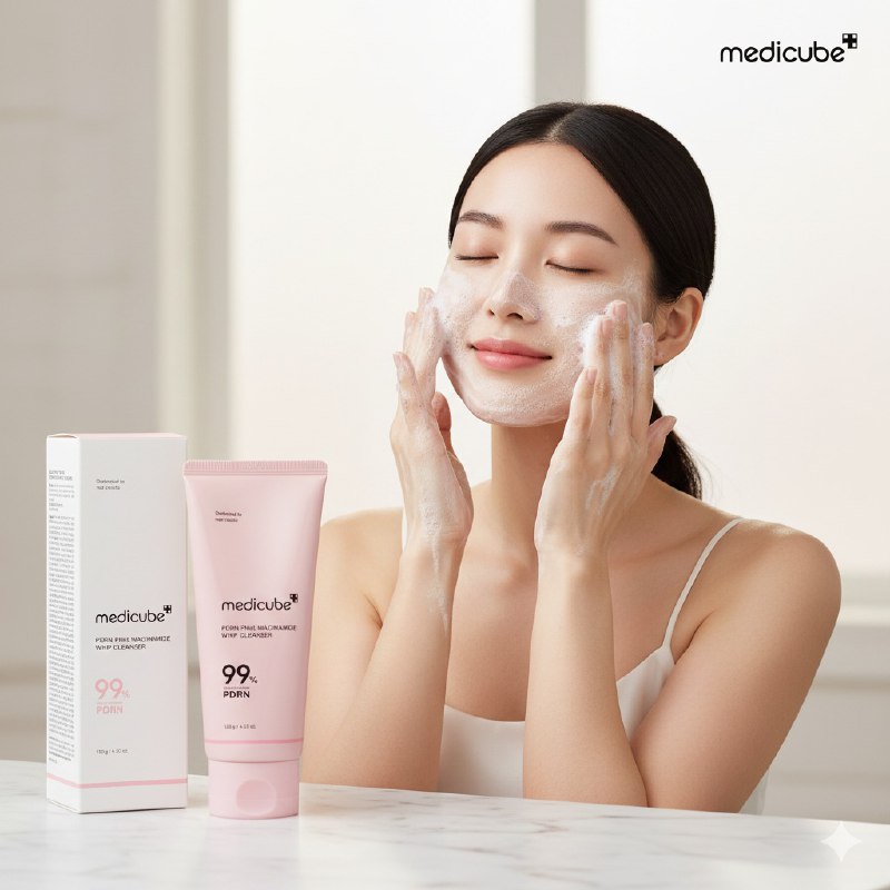 JABON FACIAL REGENERADOR ANTIEDAD EN ESPUMA CON NIACINAMIDA ROSA Y PDRN MEDICUBE 120G