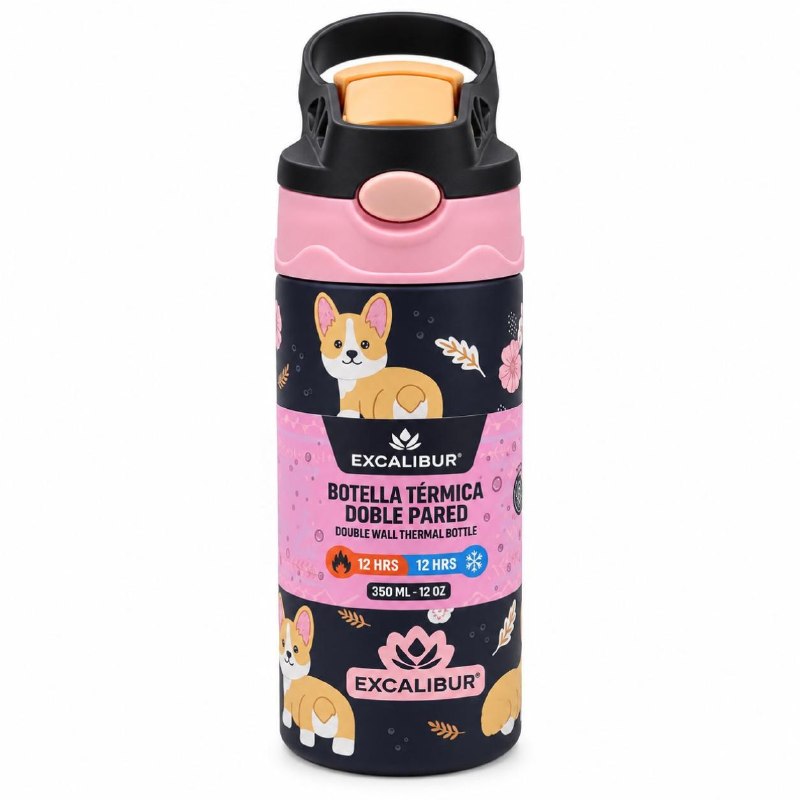 BOTELLA TERMICA DE DOBLE PARED CON ASA PARA NIÑAS 350ML