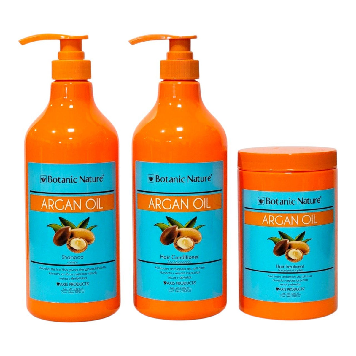 SET DE SHAMPOO,ACONDICIONADOR Y MASCARILLA CAPILAR DE ACEITE DE ARGAN BOTANIC NATURE 1000ML