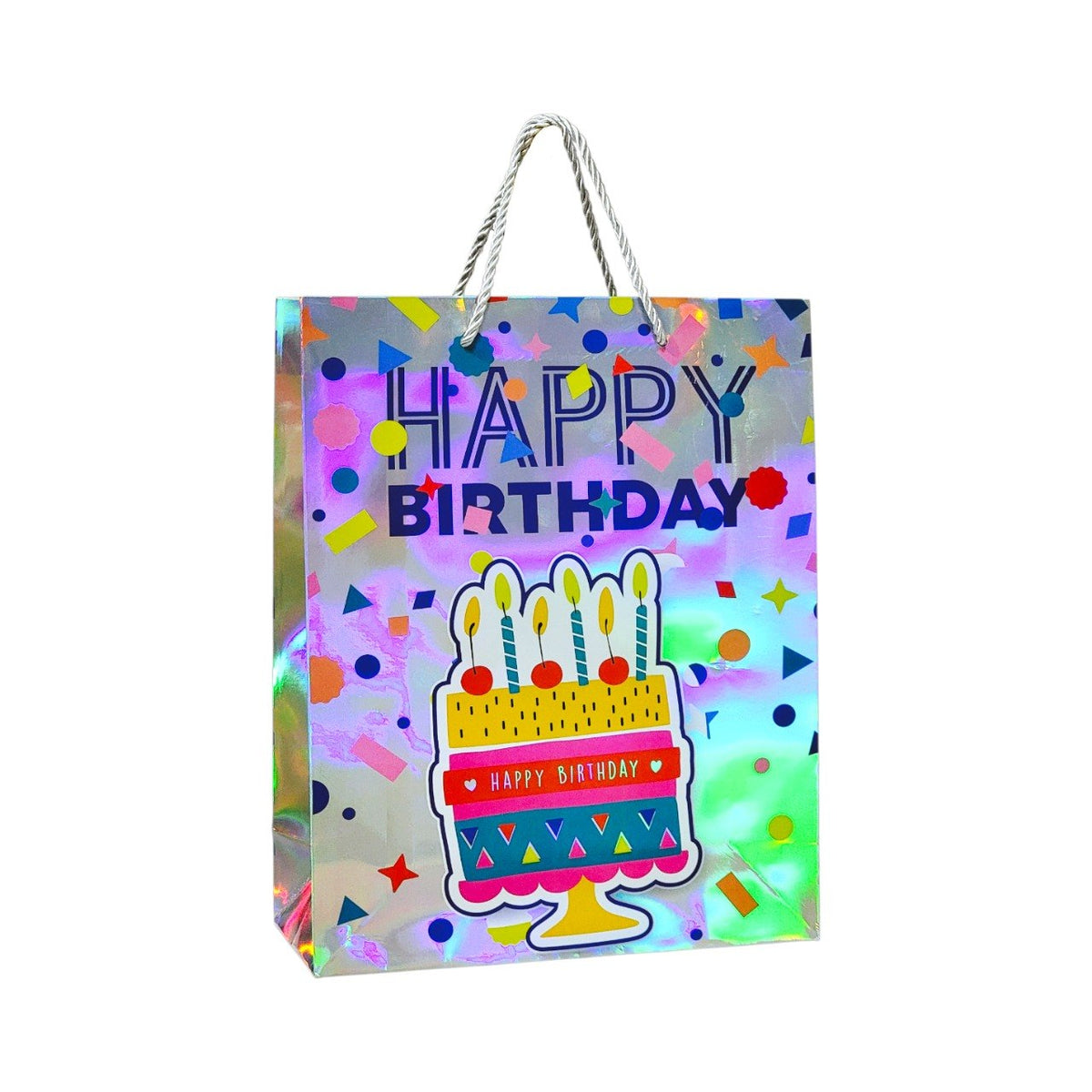 BOLSA DE REGALO DE CUMPLEAÑOS PLATEADA MEDIANA 32X26X10CM