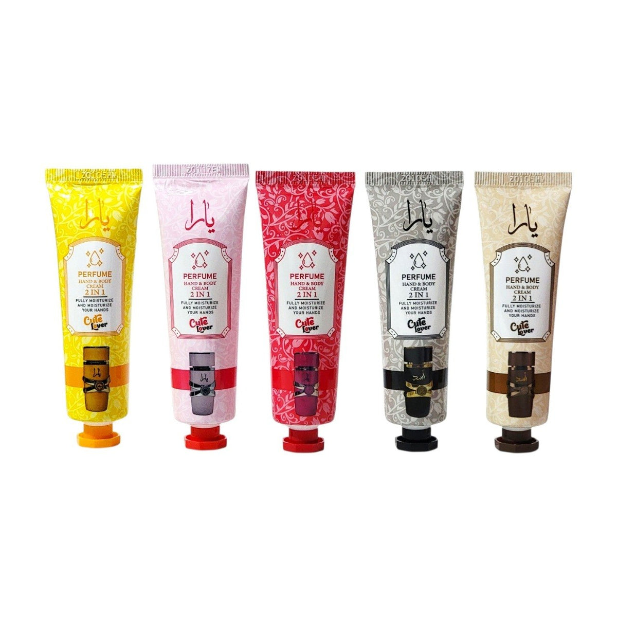 SET DE CREMAS PARA MANOS CON AROMAS DE PERFUMERIA ARABE 5PCS CUTE LOVER (AROMA SIMILAR A LATTAFA YARA)