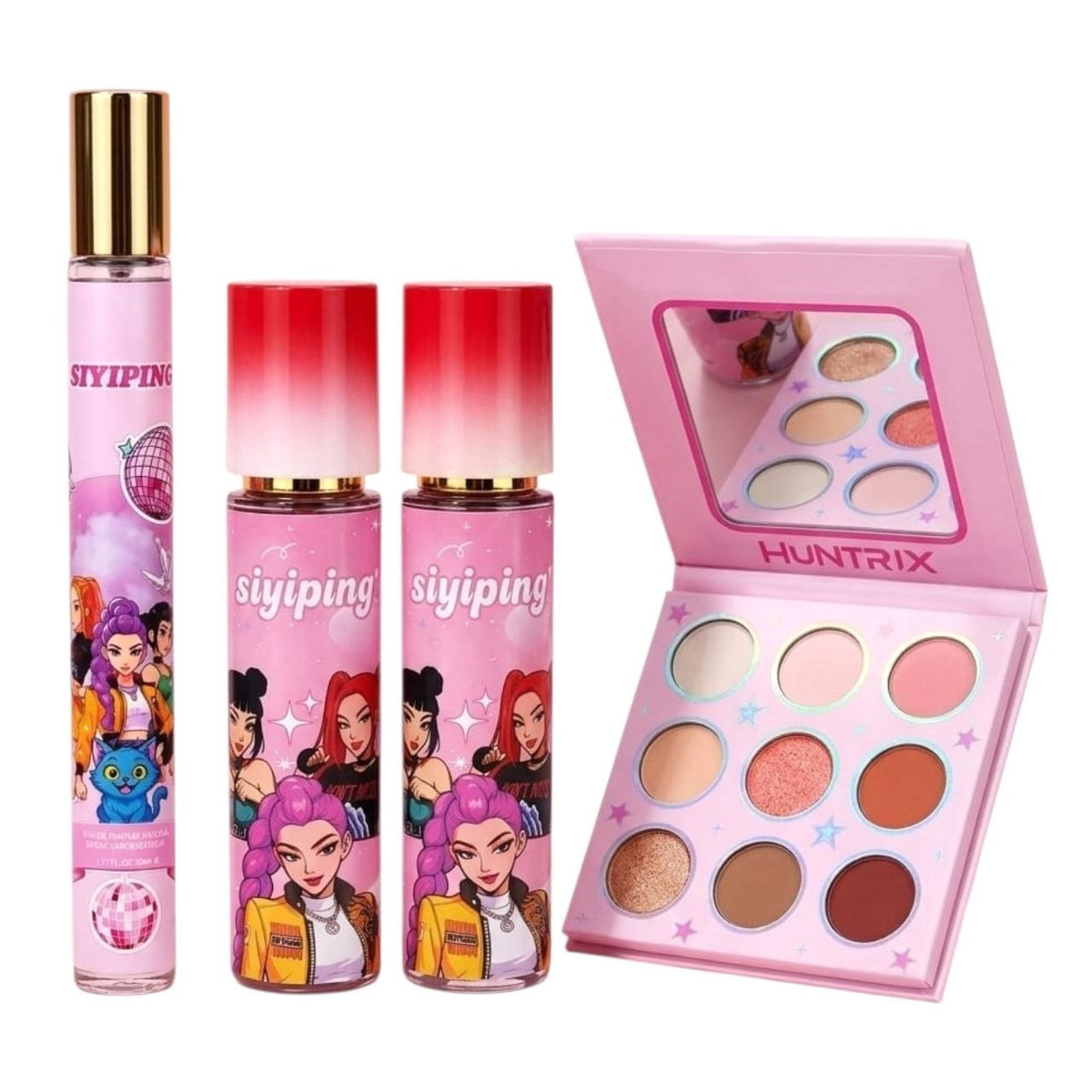 KIT DE MAQUILLAJE CON PALETA LABIALES Y MINI PERFUME DE HUNTRIX LAS GUERRERAS KPOP SIYIPING