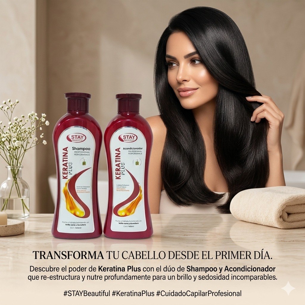 SET DE SHAMPOO Y ACONDICIONADOR ANTICAIDA QUERATINA PLUS STAY BEAUTIFUL 1000MLX2