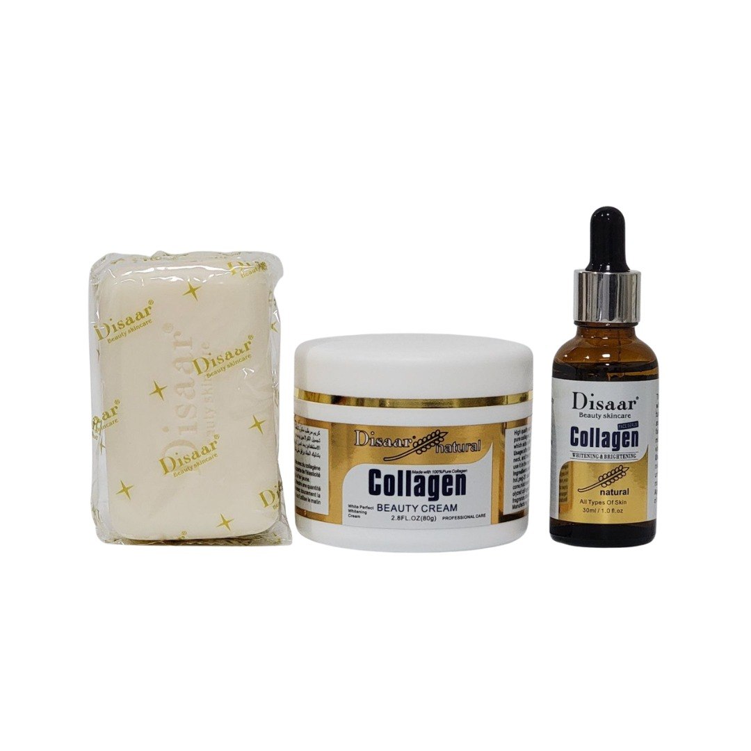 SET DE CUIDADO FACIAL REPARADOR Y ANTIEDAD CON COLAGENO 100% PURO 3PCS DISAAR