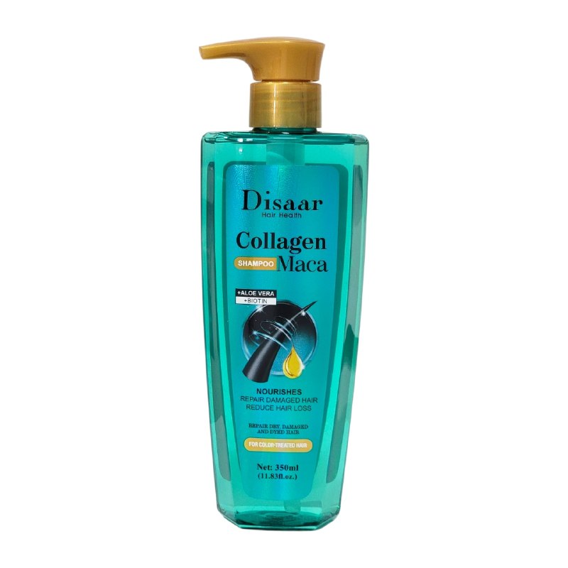 SHAMPOO FORTALECEDOR PARA CABELLO PROCESADO CON COLAGENO Y MACA DISAAR 350ML
