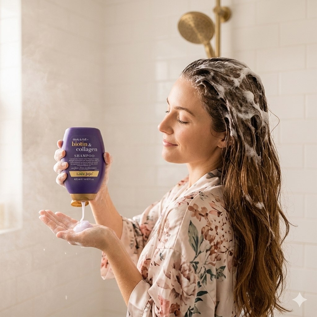 SHAMPOO DE VOLUMEN Y FORTALECIMIENTO CON BIOTINA Y COLAGENO LOVE JOJO 400ML