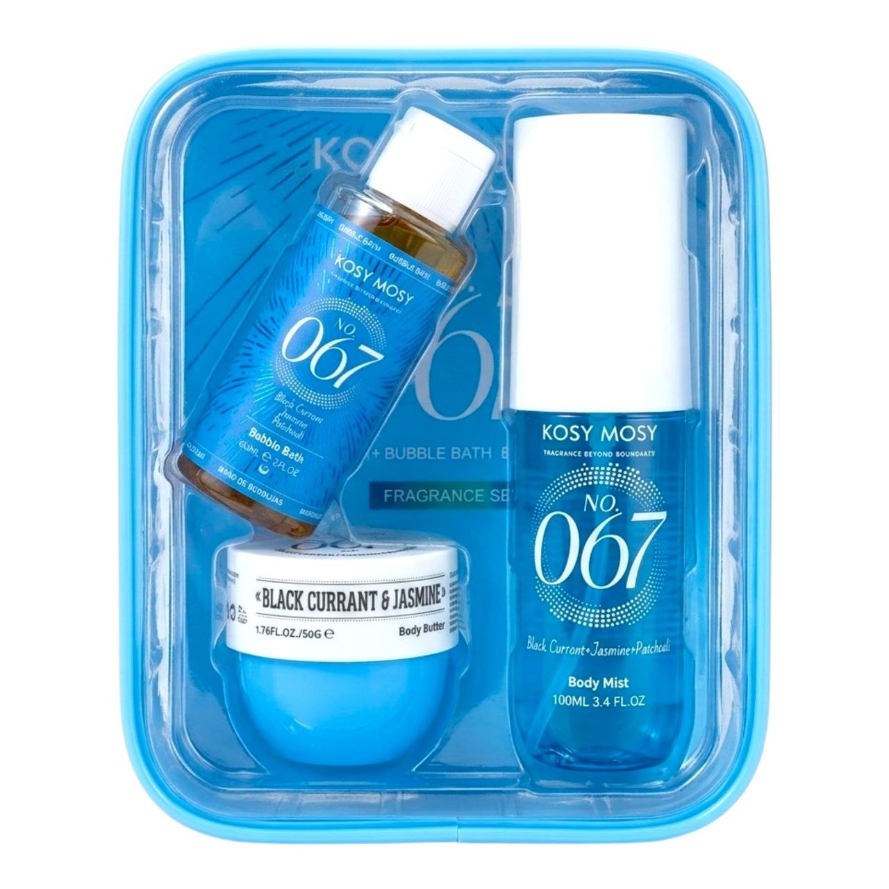 SET DE SPLASH KOSY MOSY BLACK CURRANT JASMINE PATCHOULI Nº 067 SPLASH 100ML CREMA CORPORAL 50G BAÑO DE BURBUJAS 60ML (M) (AROMA SIMILAR A SOL DE JANEIRO CHEIROSA Nº76)