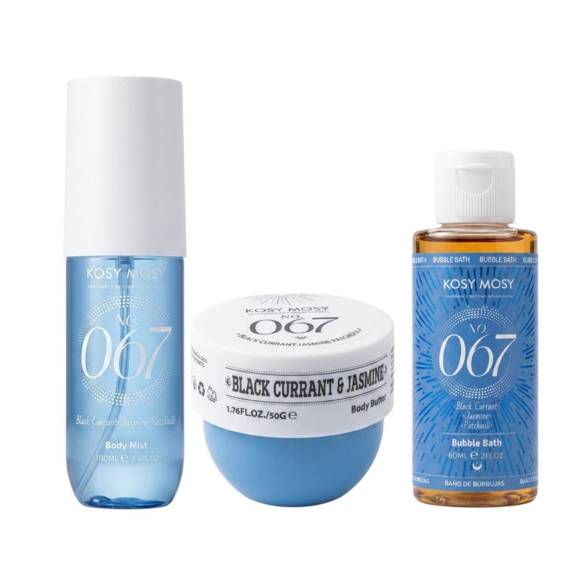 SET DE SPLASH KOSY MOSY BLACK CURRANT JASMINE PATCHOULI Nº 067 SPLASH 100ML CREMA CORPORAL 50G BAÑO DE BURBUJAS 60ML (M) (AROMA SIMILAR A SOL DE JANEIRO CHEIROSA Nº76)