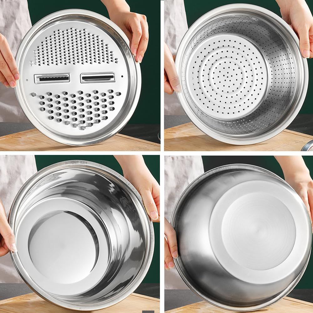 SET DE RECIPIENTE, RALLADOR Y COLADOR MULTIFUNCIONAL DE ACERO INOXIDABLE 28CM