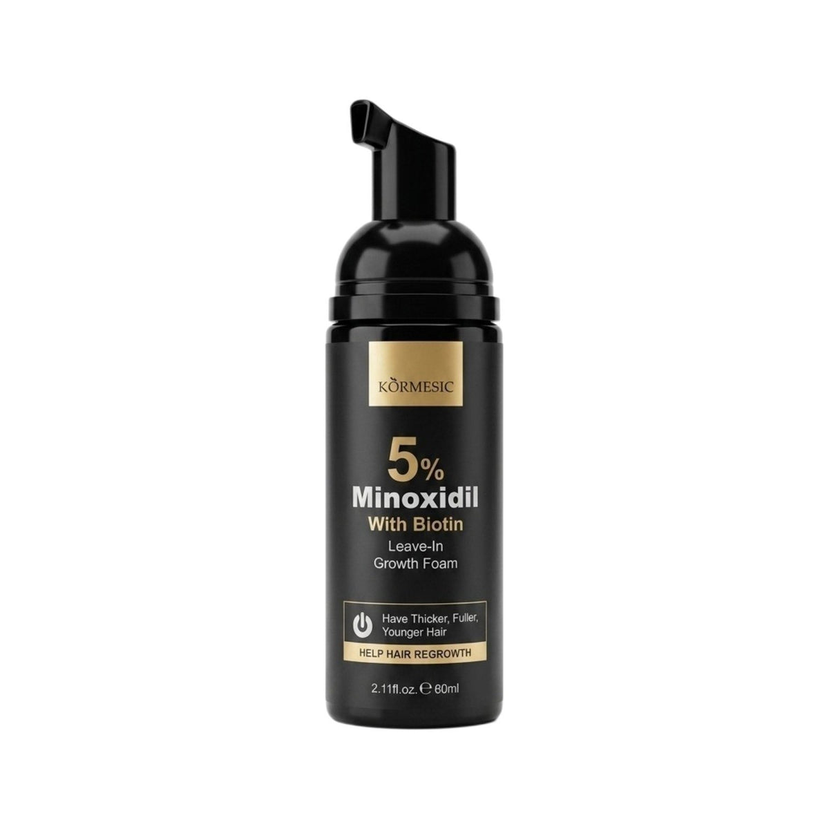 ESPUMA PARA EL CABELLO SIN ENJUAGUE ANTICAIDA Y FORTALECEDOR CON MINOXIDIL 5% Y BIOTINA KORMESIC 60ML