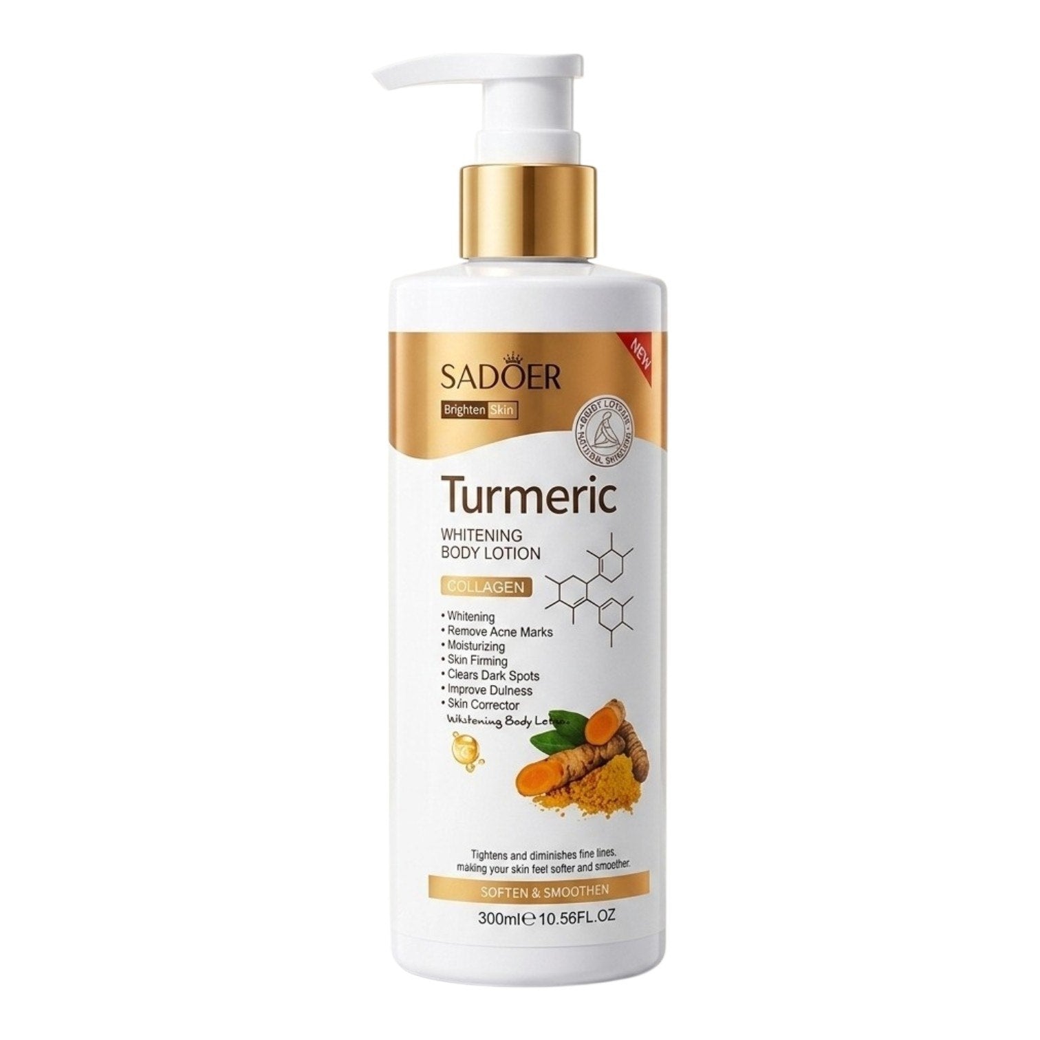CREMA CORPORAL HIDRATANTE Y ACLARANTE CON CURCUMA Y COLAGENO SADOER 300ML
