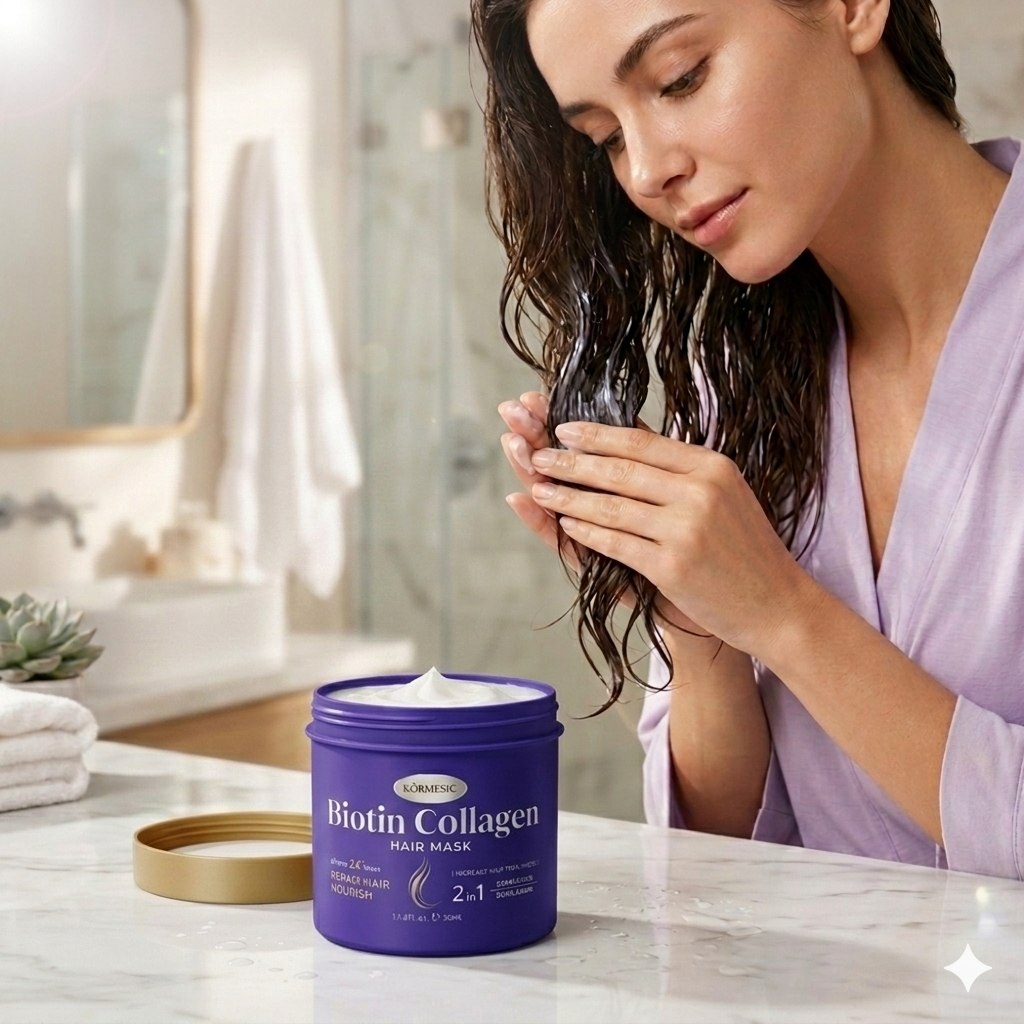 MASCARILLA PARA EL CABELLO DE HIDRATACION Y NUTRICION INTENSIVA CON BIOTINA Y COLAGENO KORMESIC 500ML