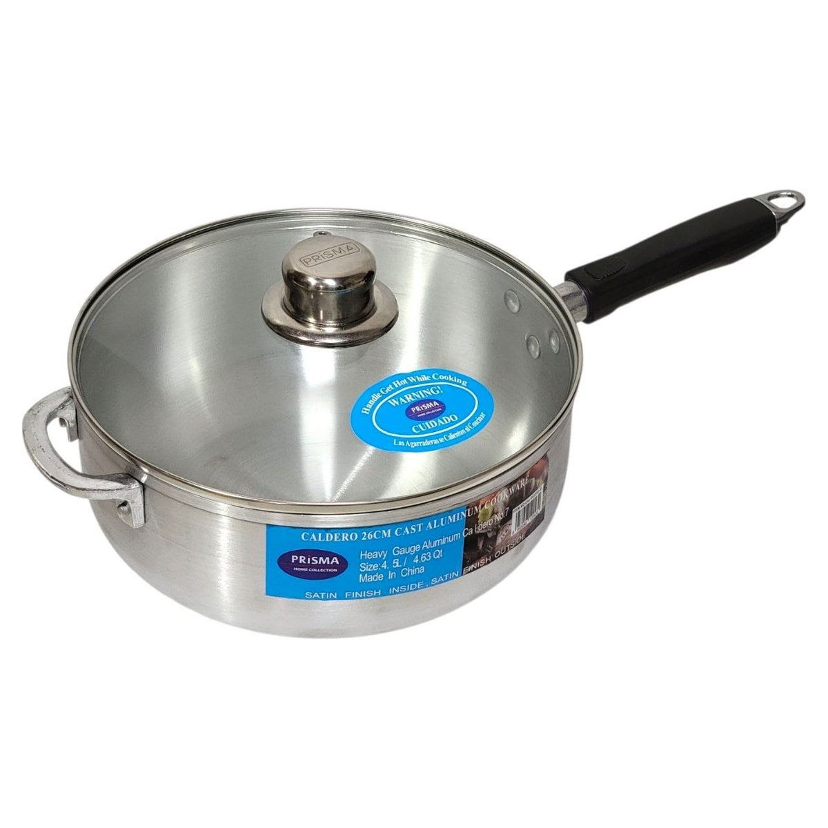 OLLA TRADICIONAL DE ALUMINIO FUNDIDO CON TAPA DE VIDRIO PRISMA 26CM