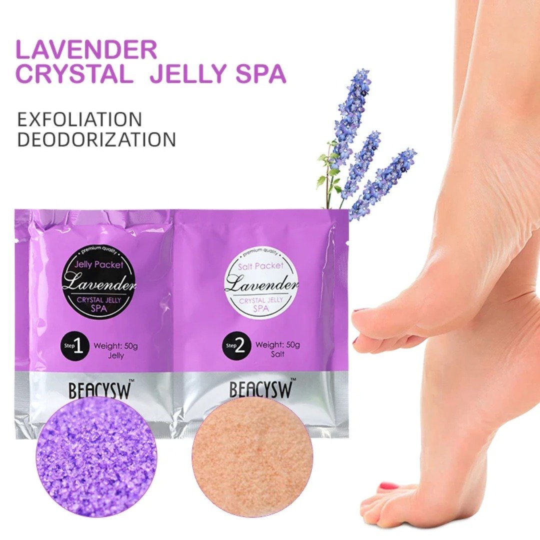 TRATAMIENTO TERAPEUTICO DE PEDICURA DE GELATINA DE CRISTAL DE 2 PASOS AROMA A LAVANDA BEACYSW 2X50G