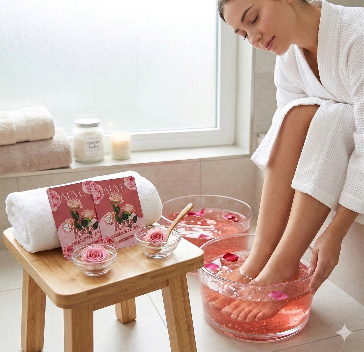SET DE SPA PARA PEDICURA TERAPEUTICO AROMA ROSA AUYU 50GX2