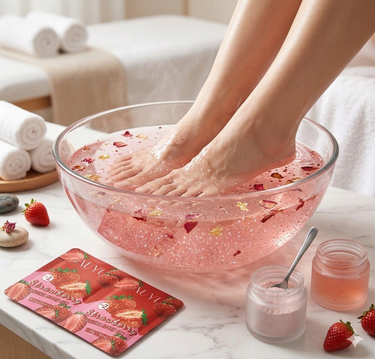 SET DE SPA PARA PEDICURA TERAPEUTICO AROMA A FRESA AUYU 50GX2