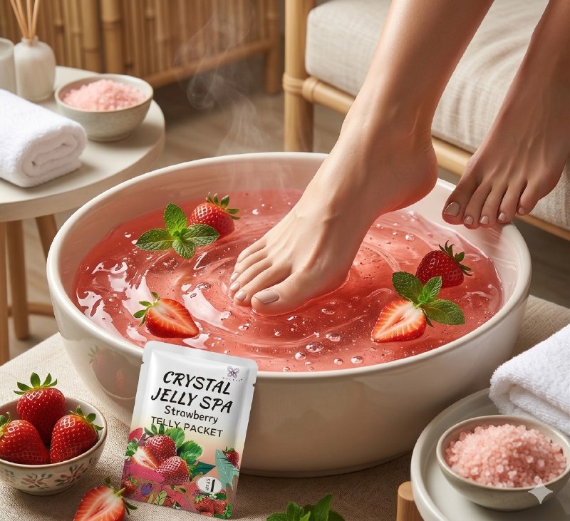 SET DE GELATINA DE CRISTAL Y SAL PARA PEDICURA AROMA A FRESA WECRET 50GX2