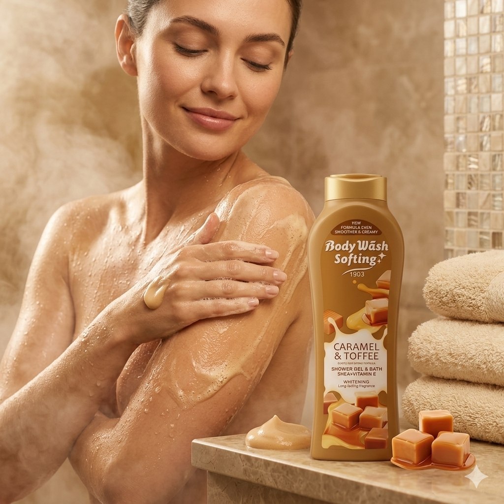 GEL DE DUCHA SUAVIZANTE AROMA DULCE CARAMELO Y TOFFEE 650ML