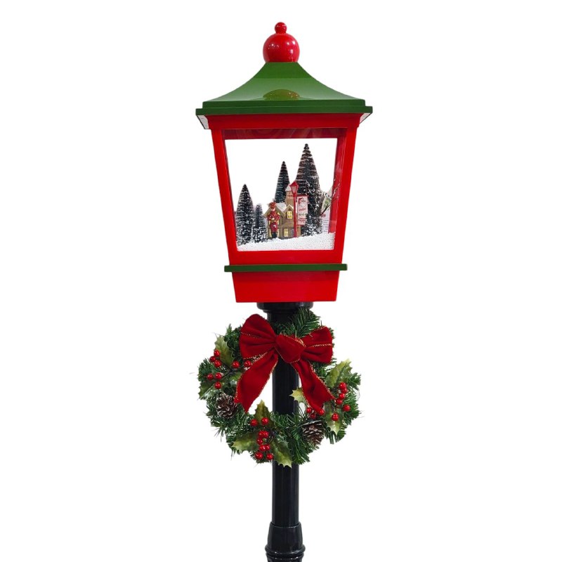 DECORACION ADORNO FAROL NAVIDEÑO ELECTRICO MUSICAL CON NEVADA ARTIFICIAL Y ILUMINACION LED, PARA INTERIORES O EXTERIORES 44X38.5X56.5CM