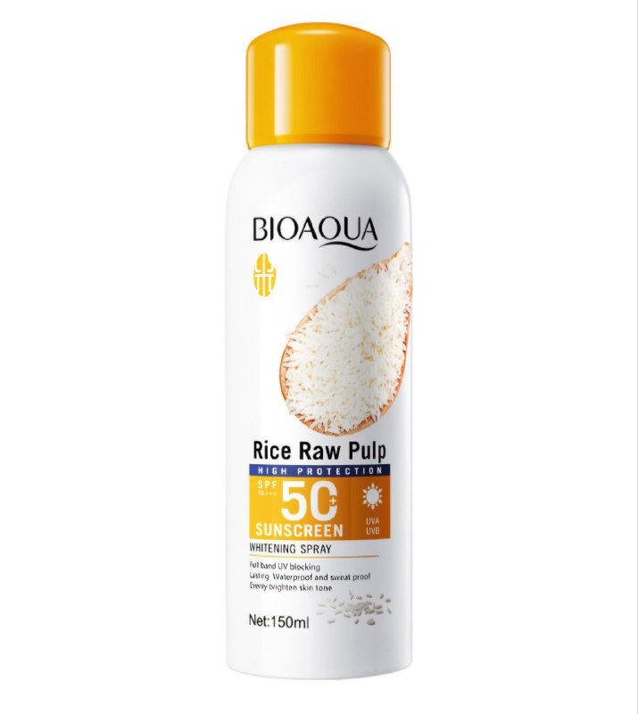 PROTECTOR SOLAR EN SPRAY BLANQUEADOR E ILUMINADOR CON PULPA CRUDA DE ARROZ SPF 50 BIOAQUA 150ML