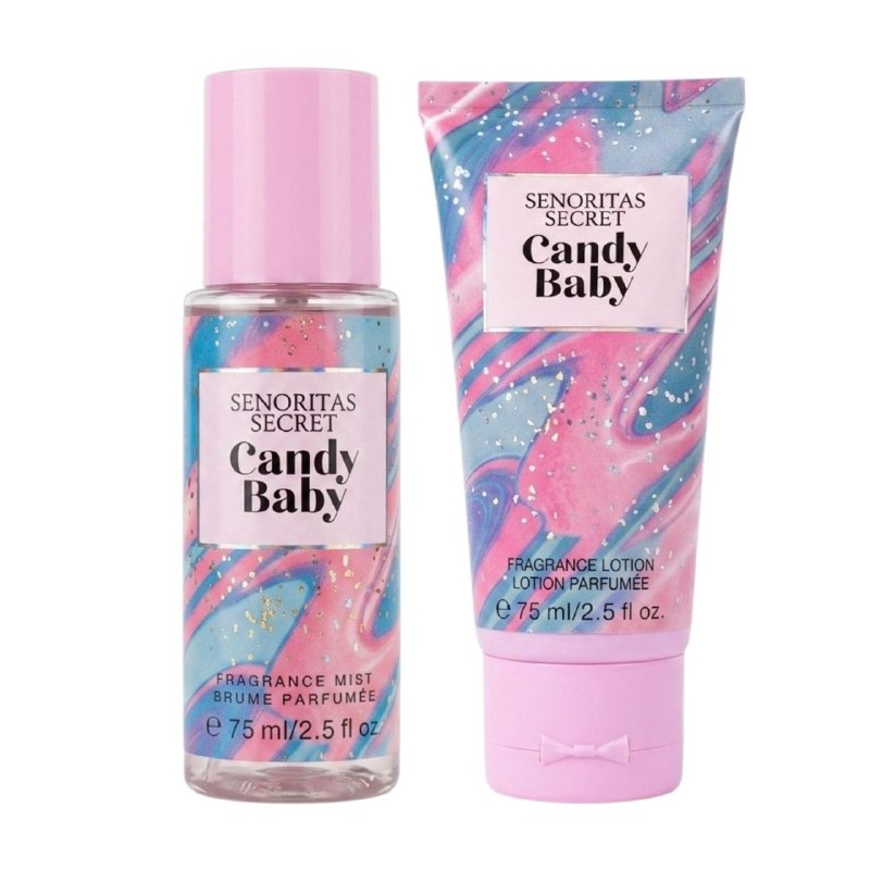 SET MINI SENORITAS SECRET CANDY BABY SPLASH 75ML CREMA CORPORAL 75ML (M) (AROMA SIMILAR VS CANDY BABY)