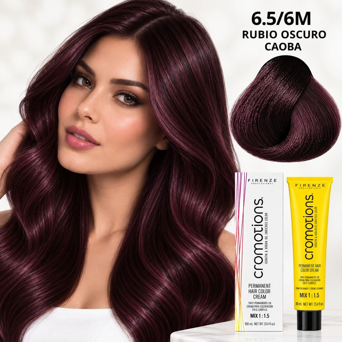 TINTE PERMANENTE EN CREMA CROMOTIONS 6.5/6M RUBIO OSCURO CAOBA FIRENZE PROFESSIONAL 100ML