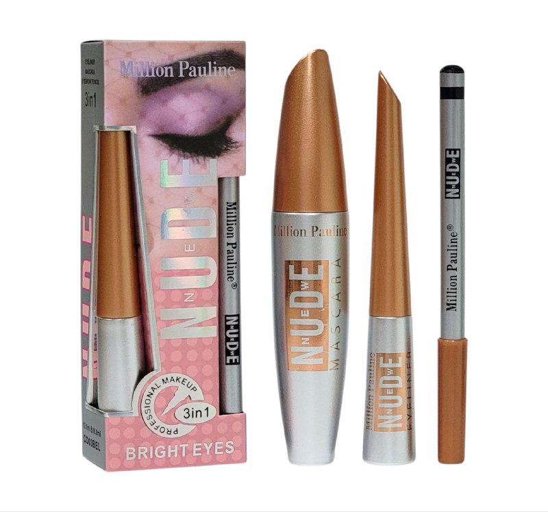 SET DE OJOS CON RIMEL EFECTO DE PESTAÑAS POSTIZAS DELINEADOR DE OJOS Y LAPIZ PARA CEJAS 3PCS MILLION PAULINE (DUPE DE MAX FACTOR)