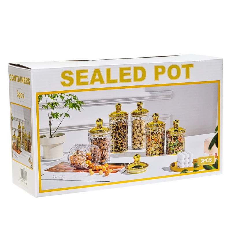 SET DE 3 RECIPIENTES HERMETICOS DE ACRILICO PARA ALIMENTOS SECOS 3PCS