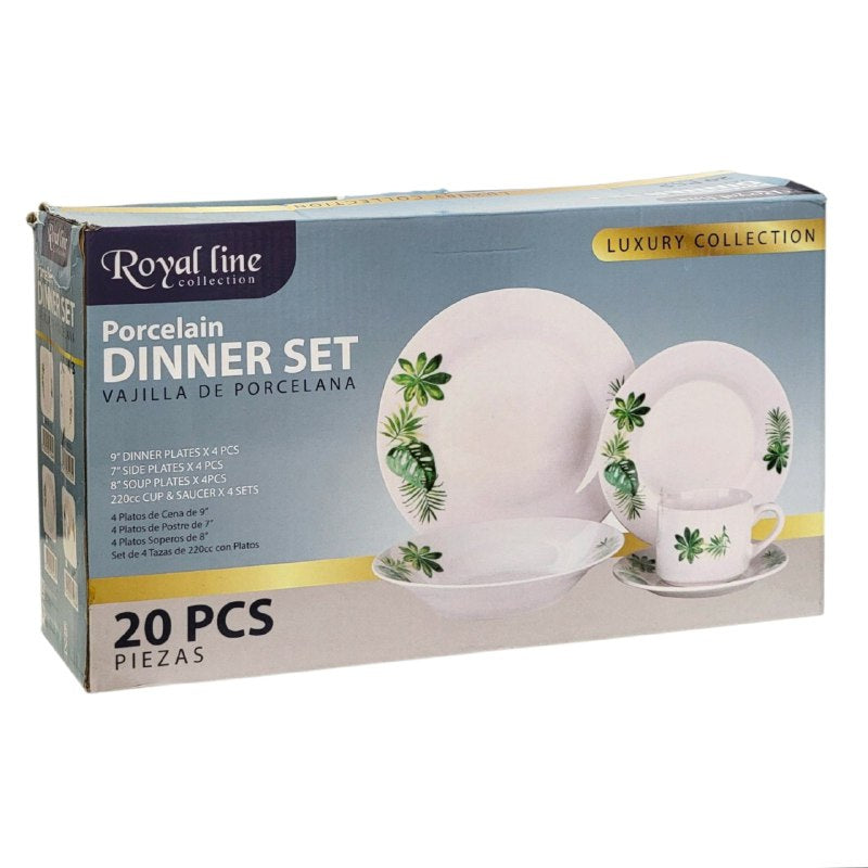 PLATOS JUEGO DE VAJILLA DE PORCELANA ELEGANTES ROYAL LINE DE 20 PIEZAS
