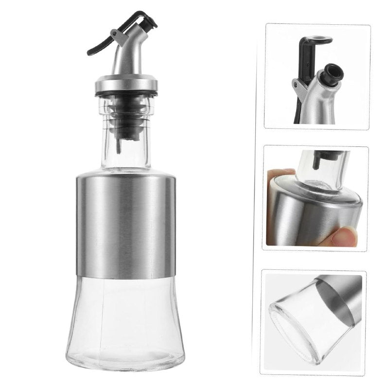 BOTELLA DISPENSADORA DE ACEITE O VINAGRE DE CIRSTAL Y ACERO INOXIDABLE CON VERTIDO FACIL 200ML