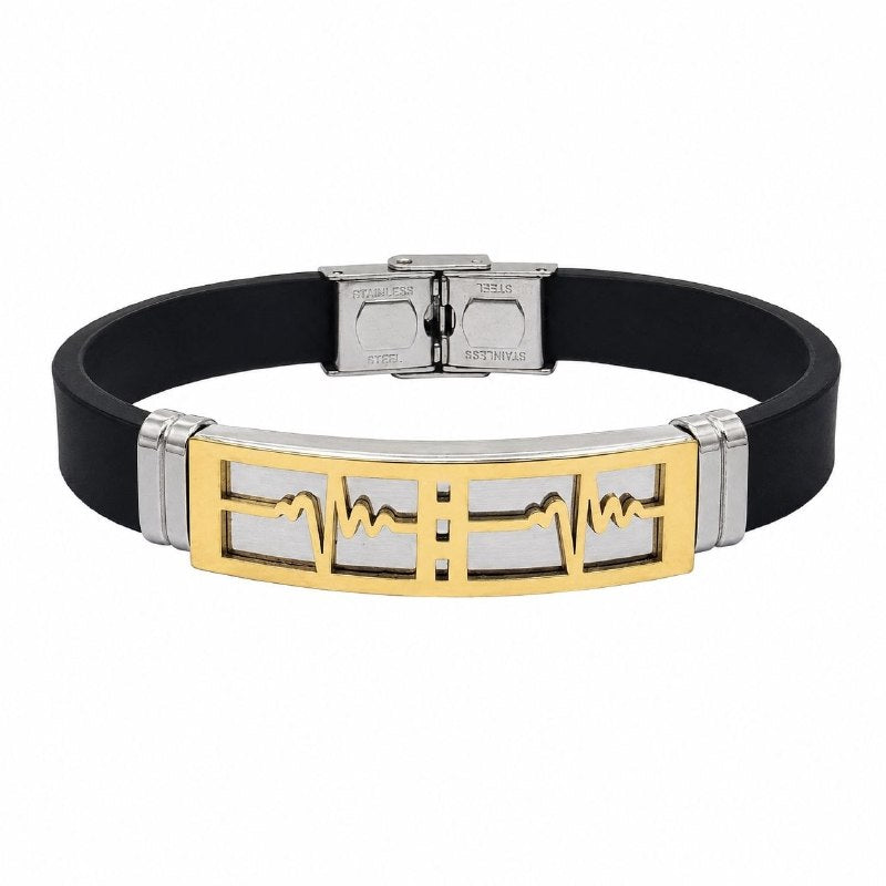 PULSERA DE ENCHAPE PARA CABALLERO, DISEÑO SIGNOS VITALES 21CM
