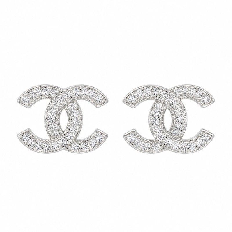 ARITOS DE ENCHAPE PARA DAMA CON DISEÑO DE CHANEL PLATEADO 1CM