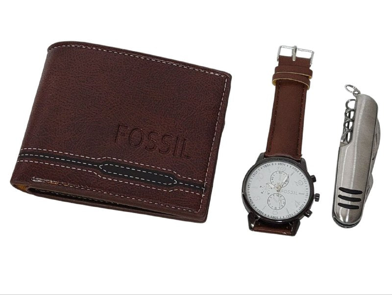 BILLETERA ECONÓMICA FOSSIL CON NAVAJA Y RELOJ
