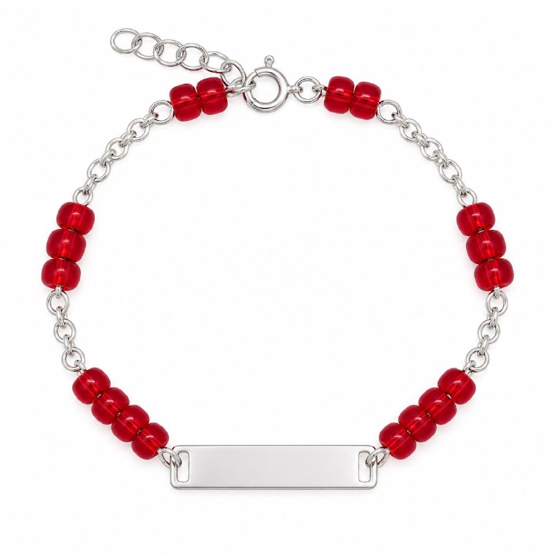 PULSERA DE PLATA 9.25 PARA NIÑOS CON PIEDRAS ROJAS 15CM Y 2.9G