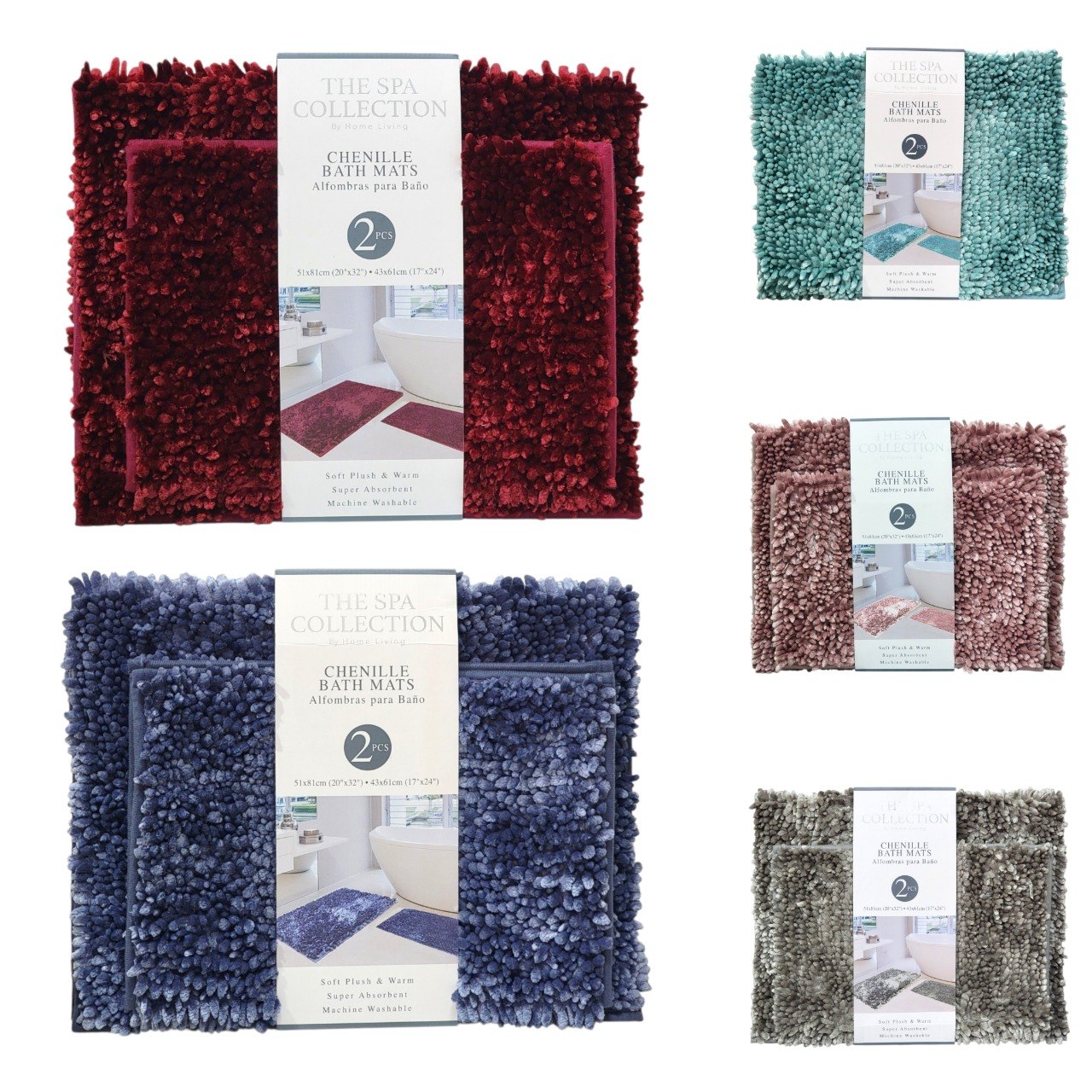 SET DE ALFOMBRAS PARA BAÑO DE CHENILLE 2PCS THE SPA COLLECTION