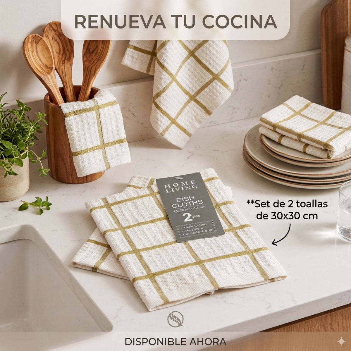 SET DE TOALLAS DE LIMPIEZA PARA COCINA 2PCS HOME LIVING 30.5X30.5CM