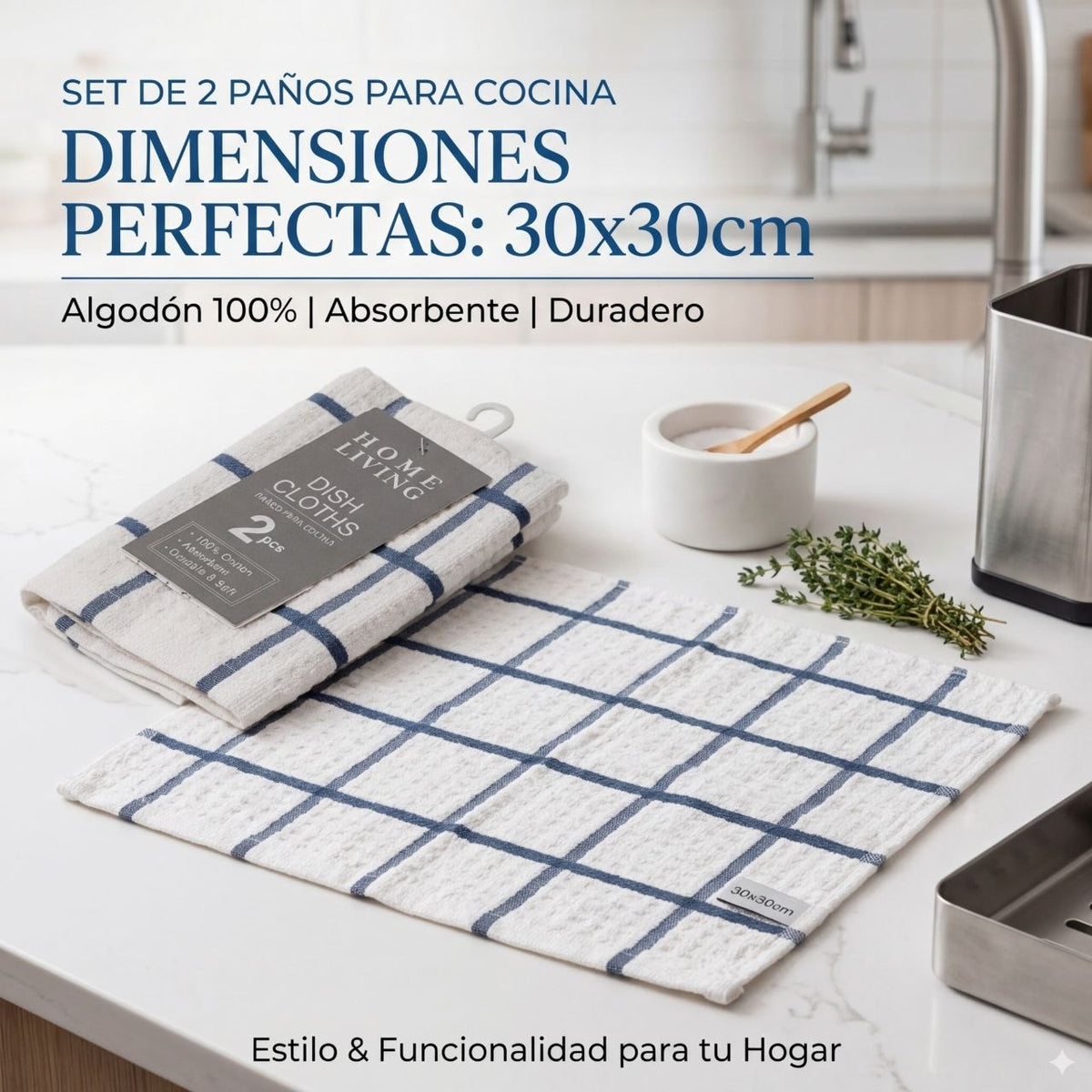 SET DE TOALLAS DE LIMPIEZA PARA COCINA 2PCS HOME LIVING 30.5X30.5CM