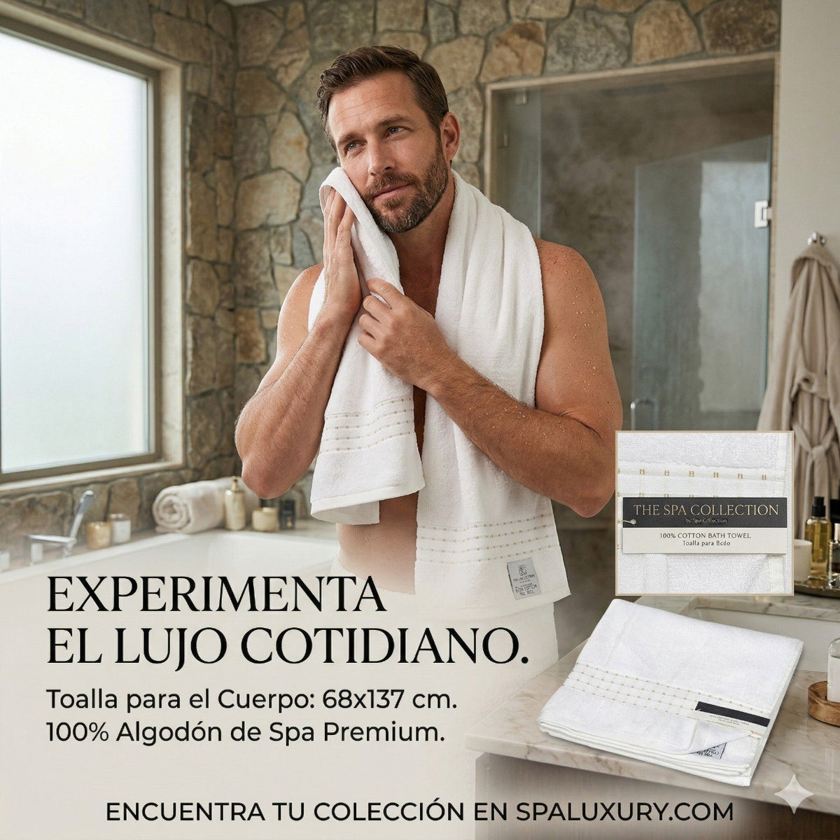 TOALLA DE BAÑO PARA CUERPO 100% ALGODON DE SECADO RAPIDO THE SPA COLLECTION 68X137CM