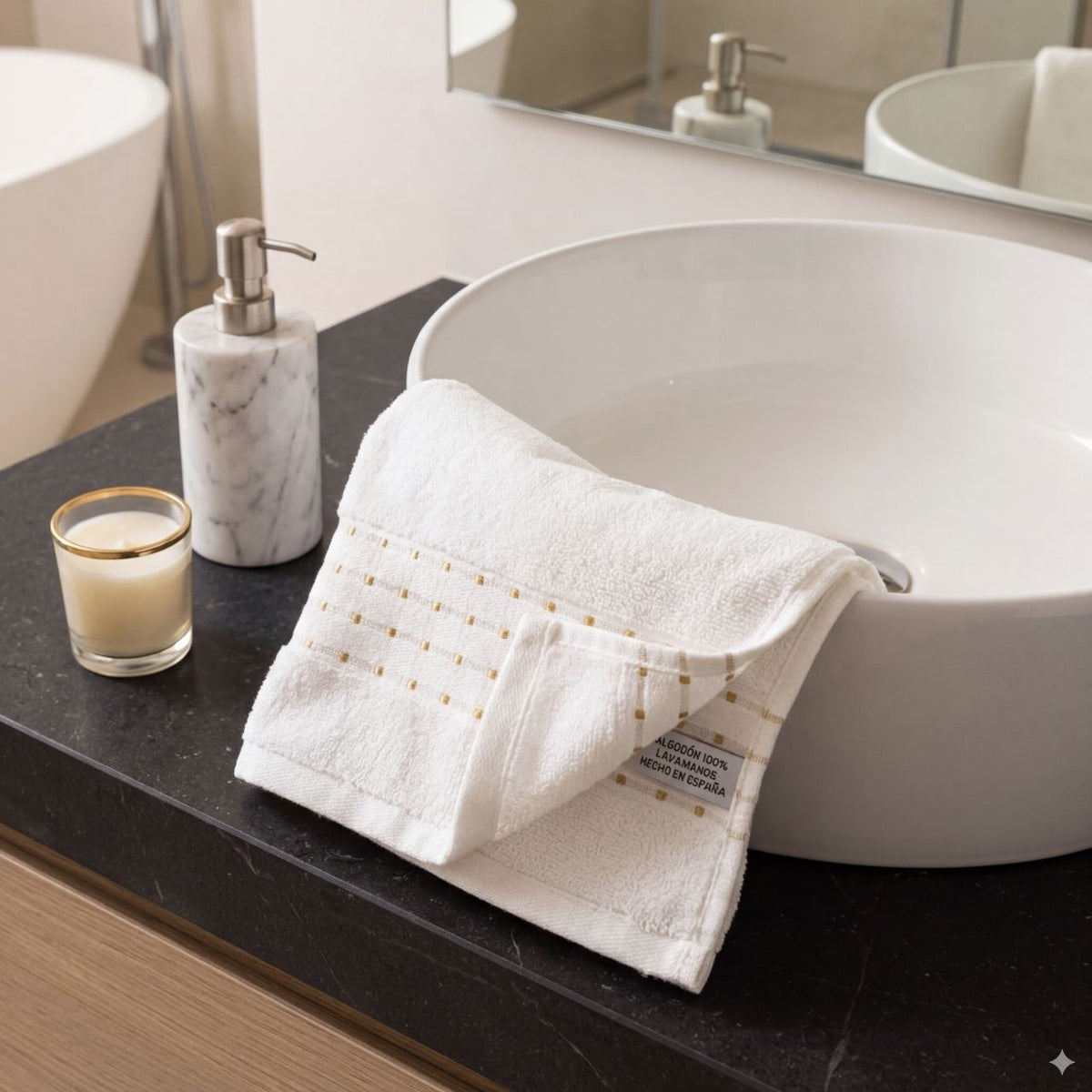 TOALLA DE BAÑO PARA MANOS 100% ALGODON CON DETALLES DORADOS THE SPA COLLECTION 40X68CM