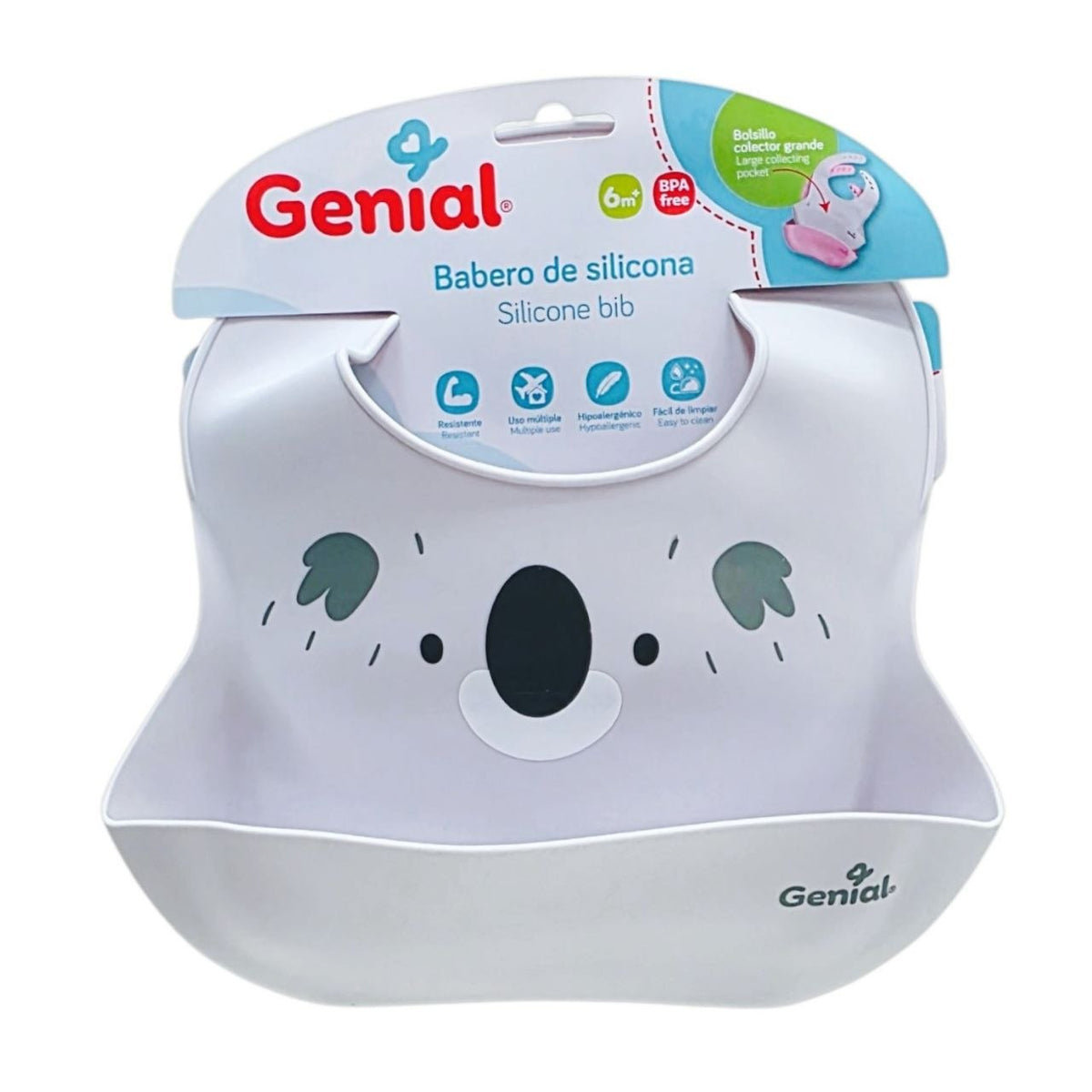 BABERO DE SILICONA CON BOLSILLO COLECTOR GRANDE IMPERMEABLE GENIAL