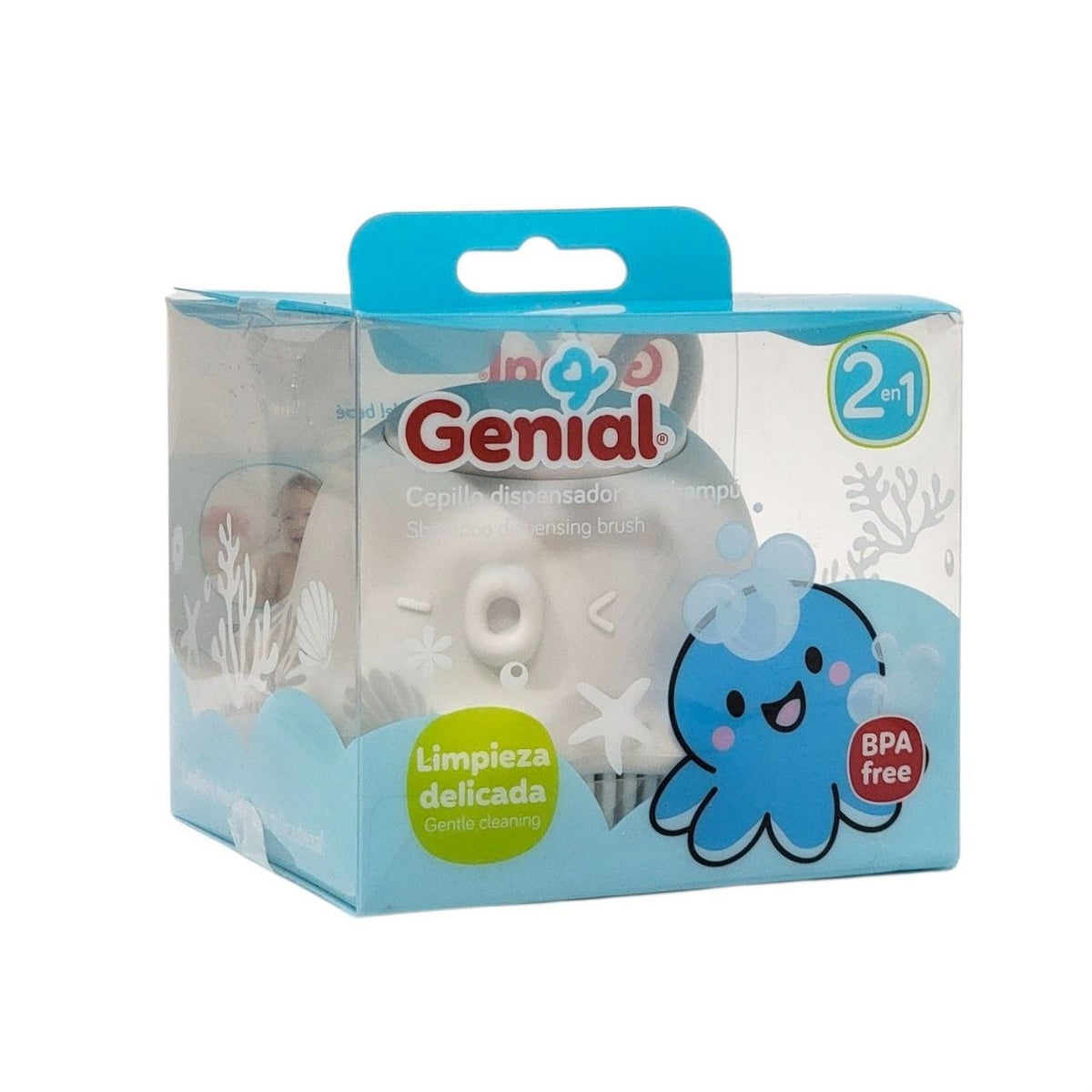 CEPILLO DE BAÑO CON DISPENSADOR DE SHAMPOO PARA BEBES GENIAL