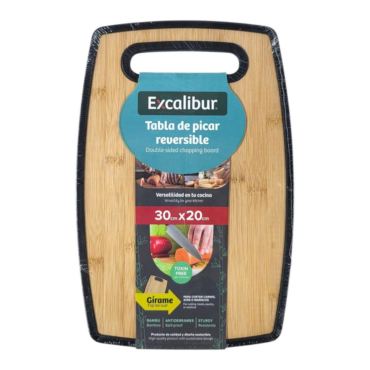 TABLA DE PICAR REVERSIBLE CON BORDE ANTIDERRAMES EXCALIBUR 20CM