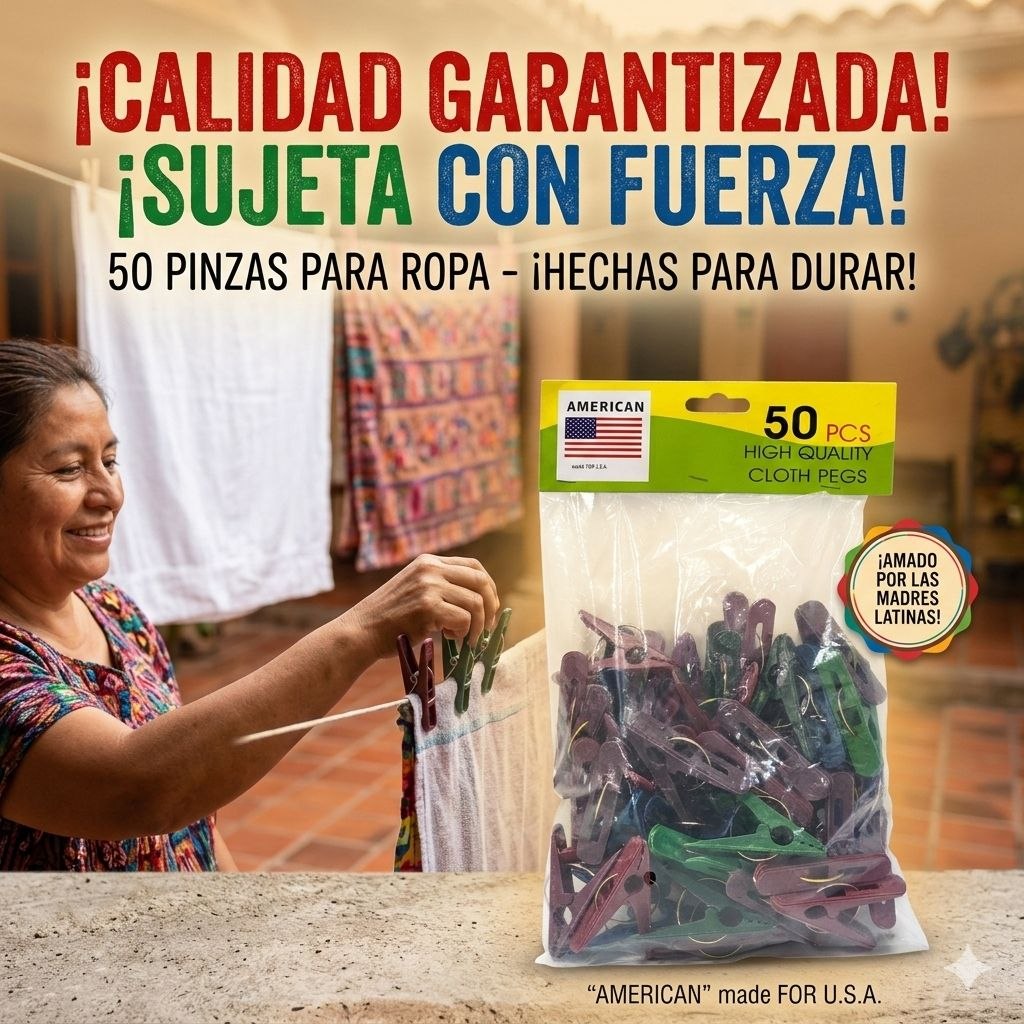 PINZAS GANCHOS PARA ROPA PARA TENDEDERO 50UNDS AMERICAN