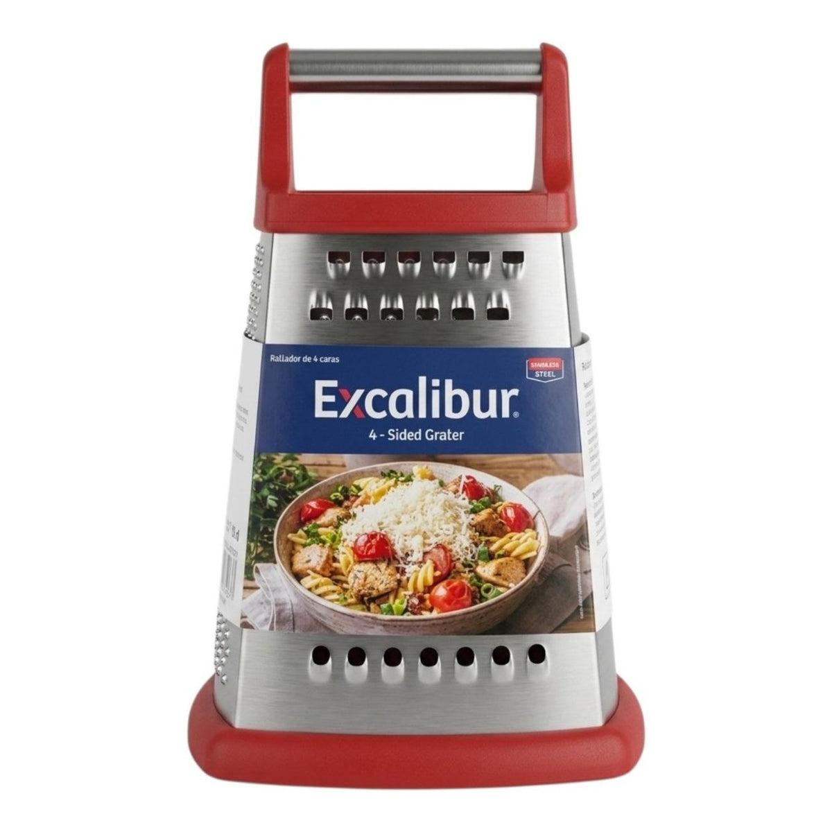 RALLADOR DE COCINA CON 4 CARAS DE ACERO INOXIDABLE EXCALIBUR 21X10CM