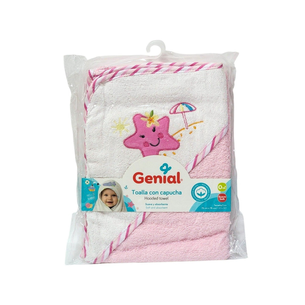 TOALLA DE BAÑO PARA BEBE DE ALGODON NATURAL GENIAL 76X76CM