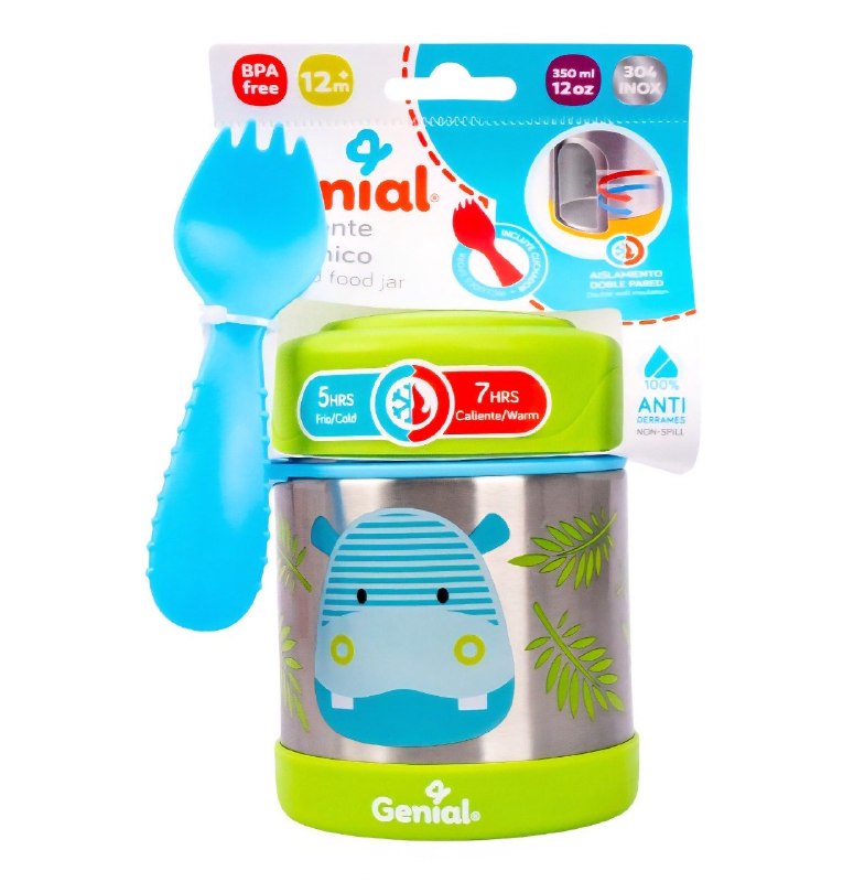 RECIPIENTE TERMO ISOTERMICO PARA ALIMENTOS INFANTIL CON CUCHARA-TENEDOR GENIAL 350ML