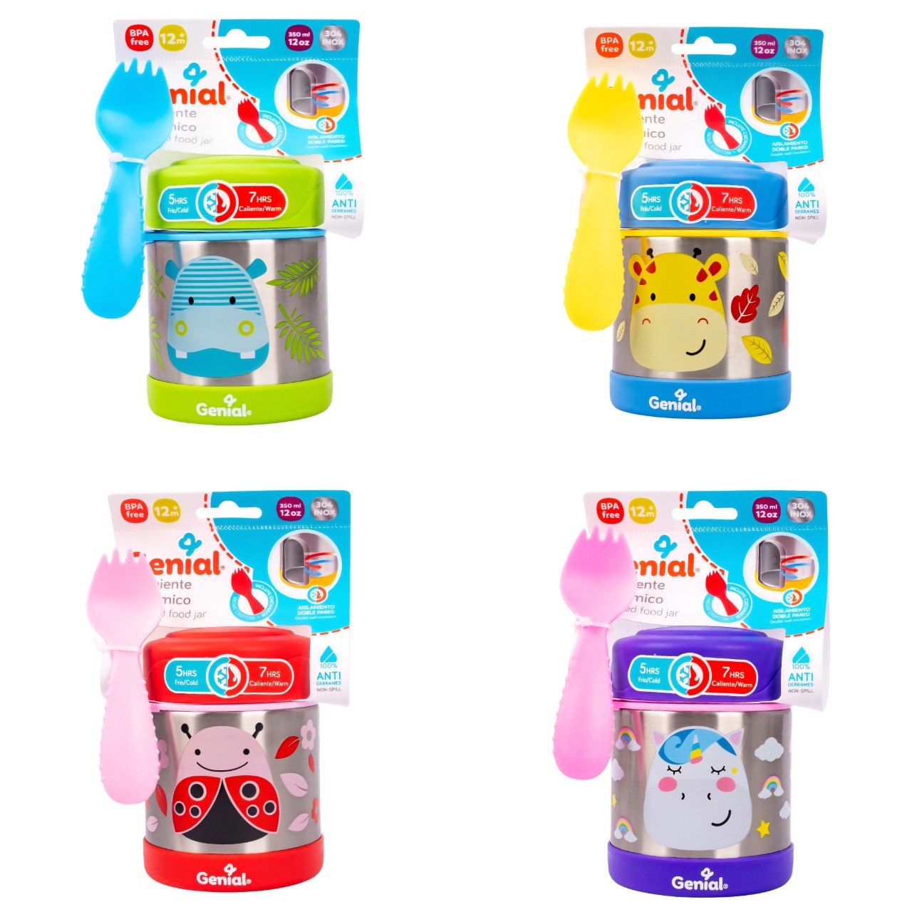 RECIPIENTE TERMO PARA ALIMENTOS DE ACERO INOXIDABLE CON CUCHADOR INFANTIL GENIAL 350ML