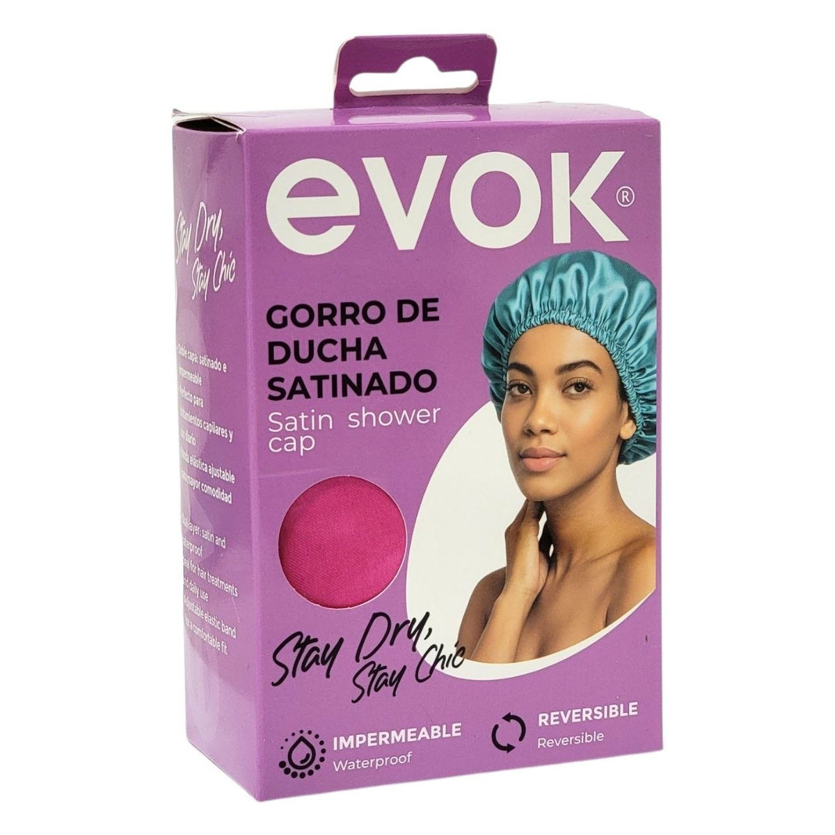 GORRO DE DUCHAS SATINADO REVERSIBLE E IMPERMEABLE EVOK